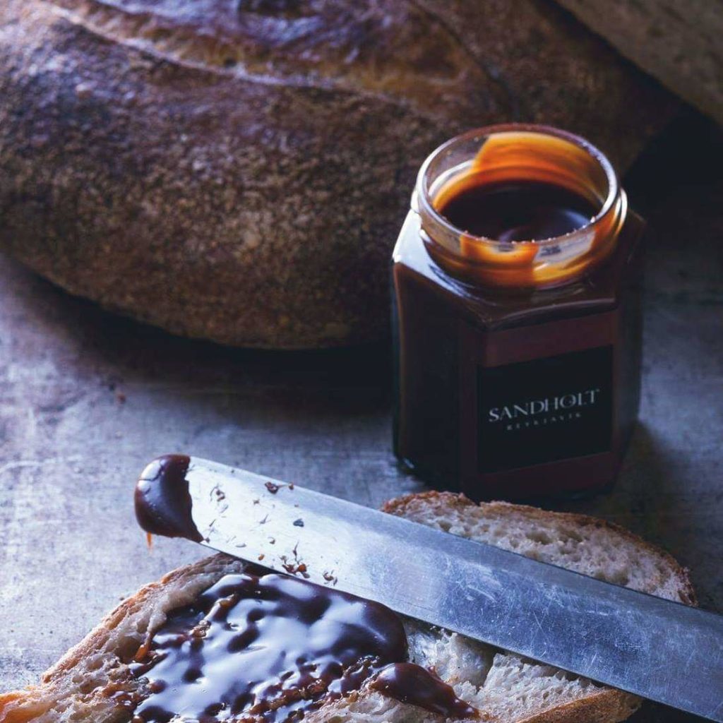 Jam from Sandholt bakery in Iceland being spread on bread