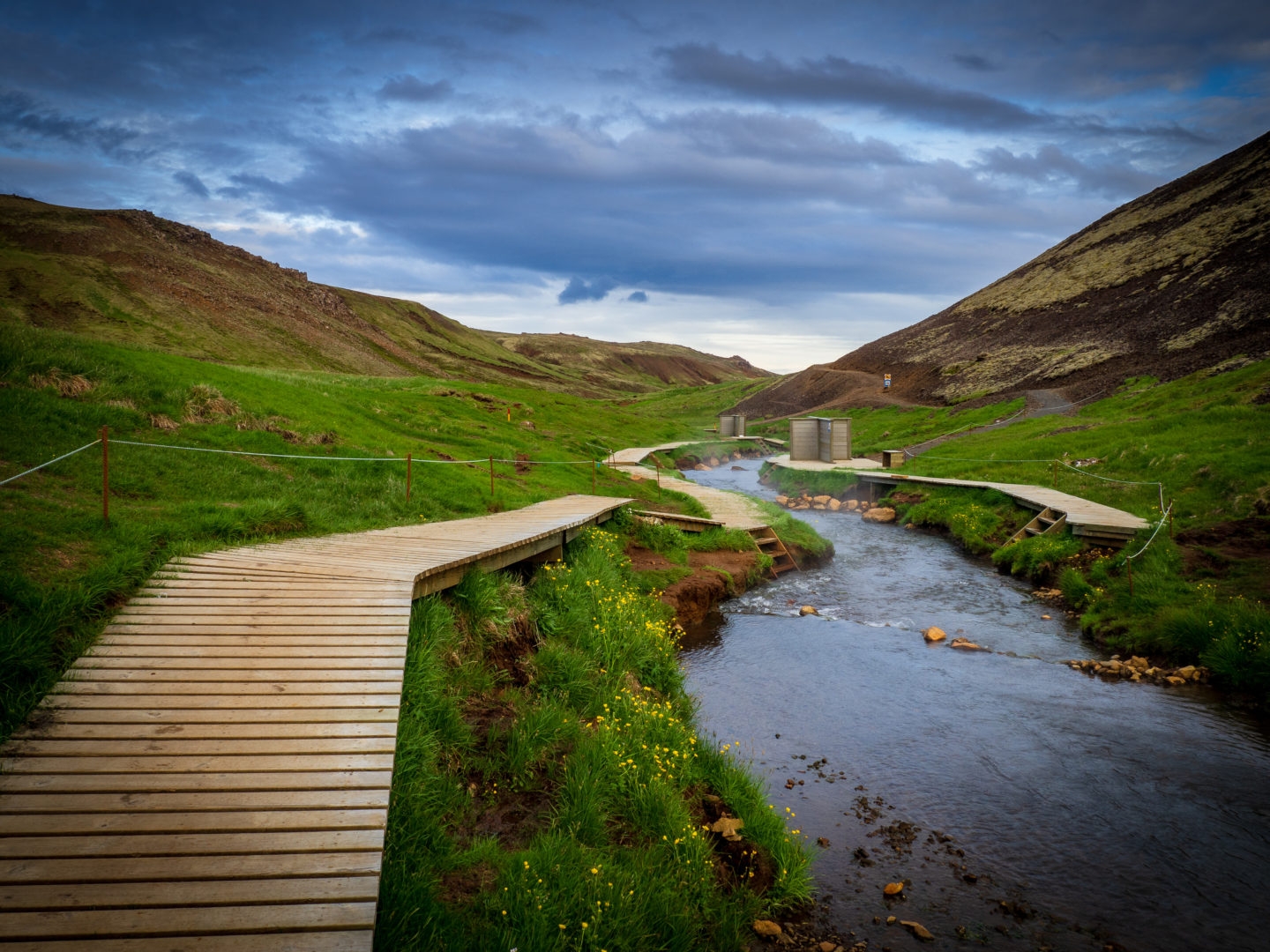 Rykjaladur hot river bath in Iceland