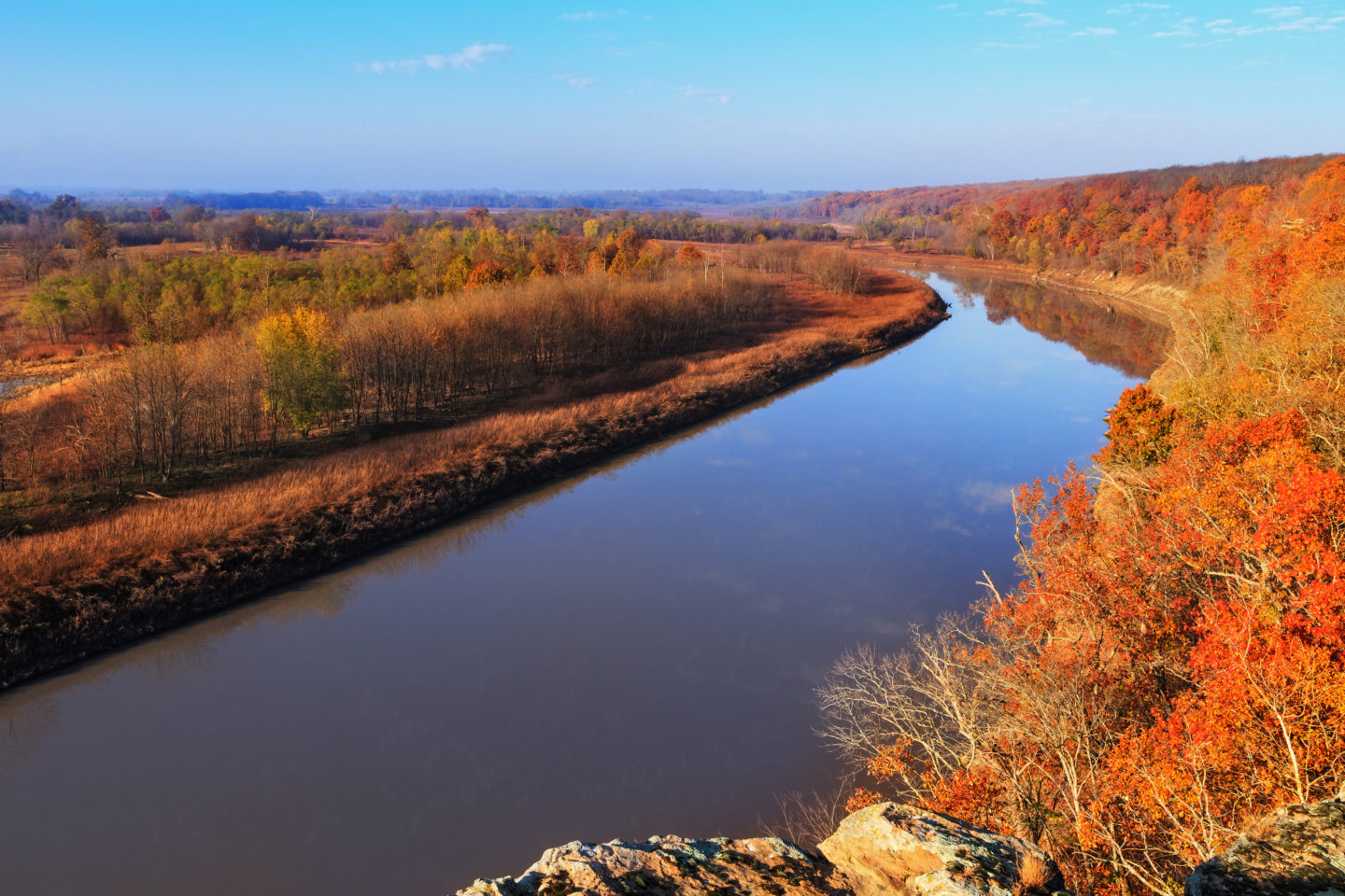 View of the Osage River during the autumn season. It is located in the Lake of the Ozarks area of Missouri.